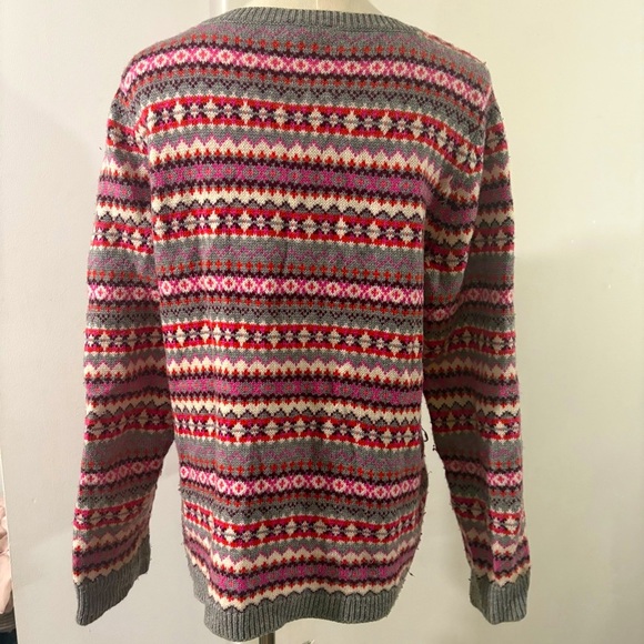 Talbots Women’s Sz M Lambswool Blend Fair Isle Nordic Crewneck Sweater Pink Gray - Picture 2 of 10